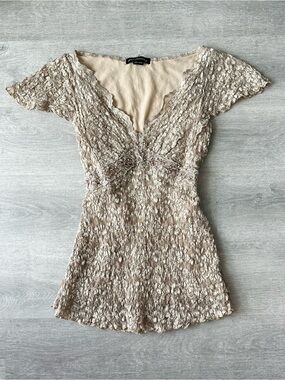 Vintage Ann Ferriday Beaded Y2K Champagne Lace Coquette Fairy Blouse